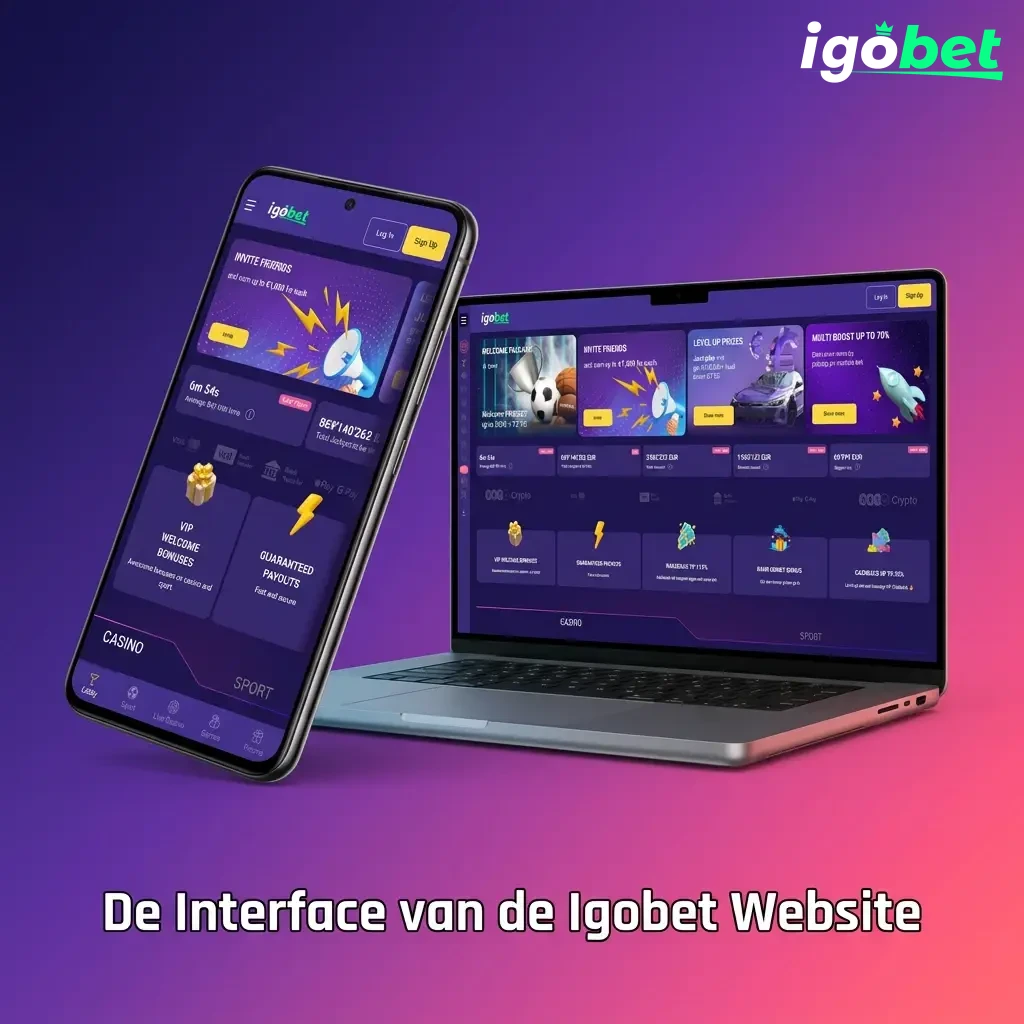 Igobet website interface met navigatiebalk voor Sport, Casino, Live Casino, Cybersports en Promoties