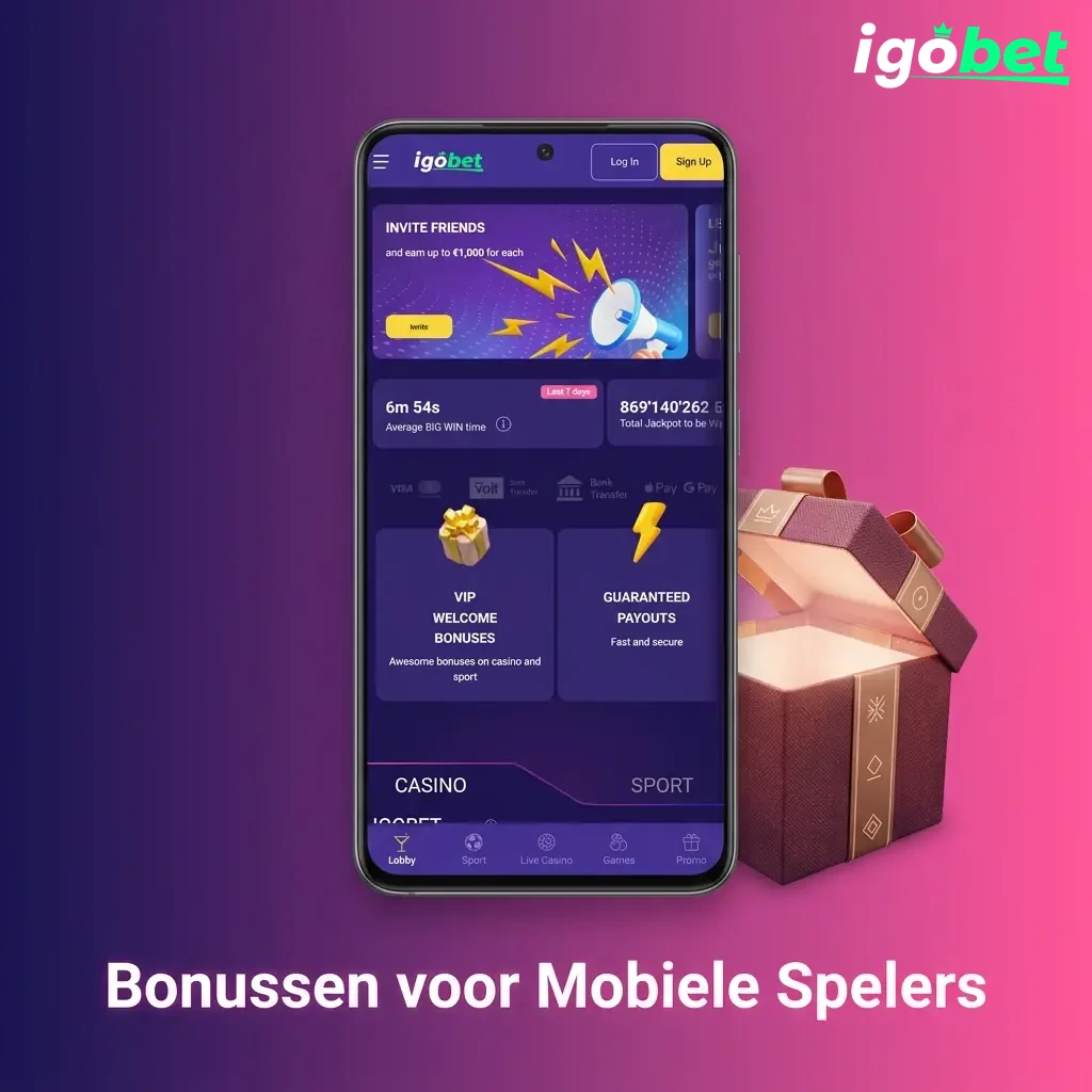 Bonussen voor mobiele spelers: welkomstbonus casino, sport en gratis spins via de app