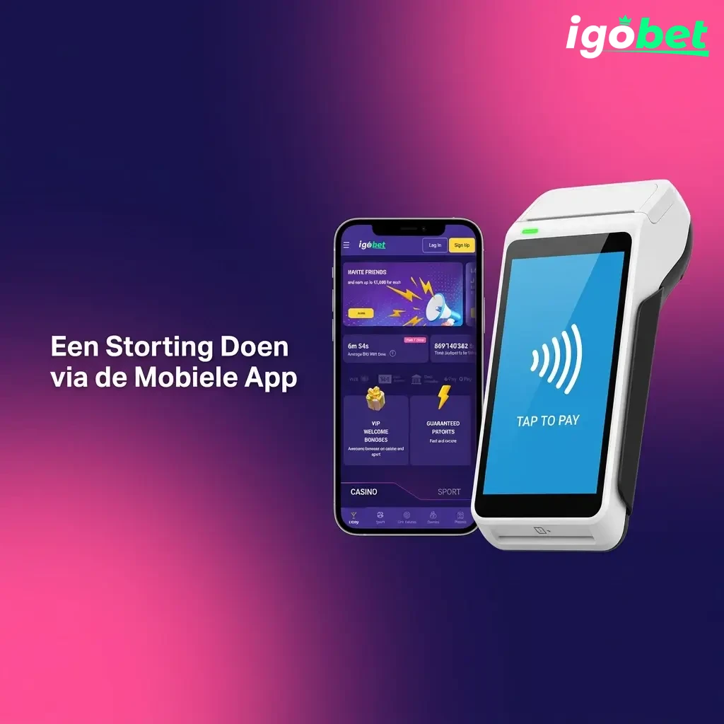 Storten via Igobet mobiele app: log in, kies betaalmethode en bevestig transactie voor direct saldo