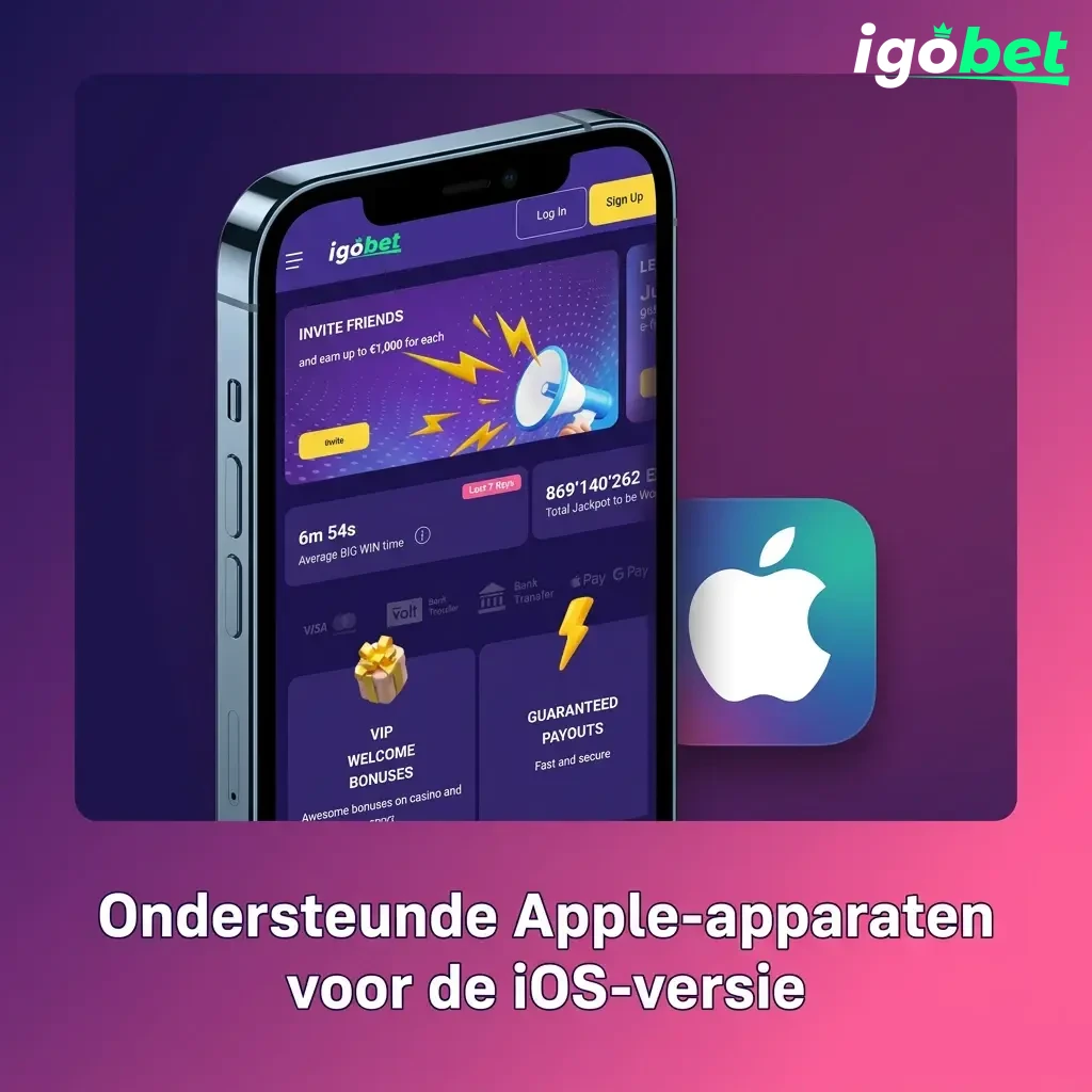 Compatibele Apple-apparaten voor Igobet PWA: iPhones en iPads met iOS 13 of hoger via Safari