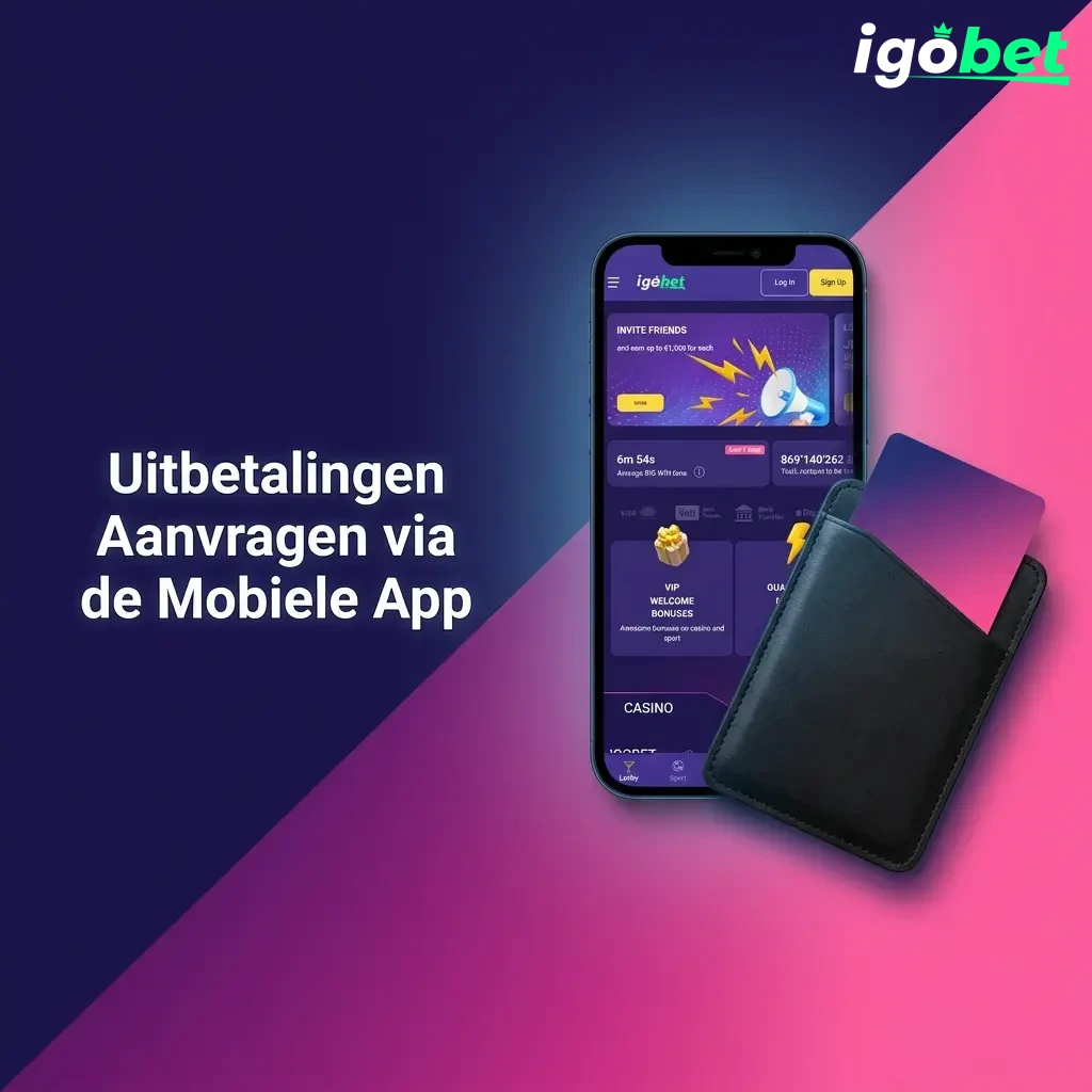 Igobet mobiele app uitbetaling aanvragen stappen: inloggen, kassaruimte, betaalmethode kiezen en KYC-verificatie
