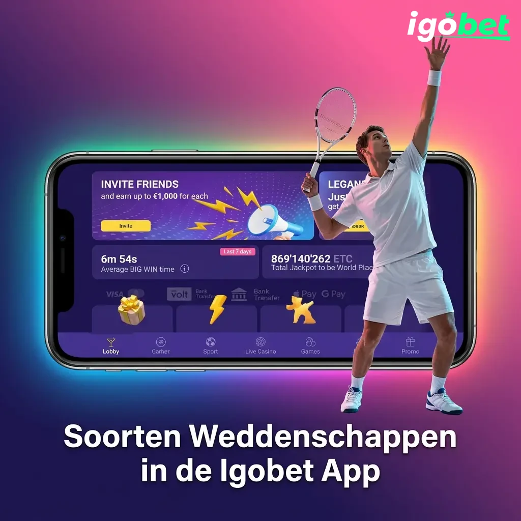 Overzicht van weddenschapstypes in de Igobet app: enkelvoudig, accumulator, treble, systeem en live weddenschappen
