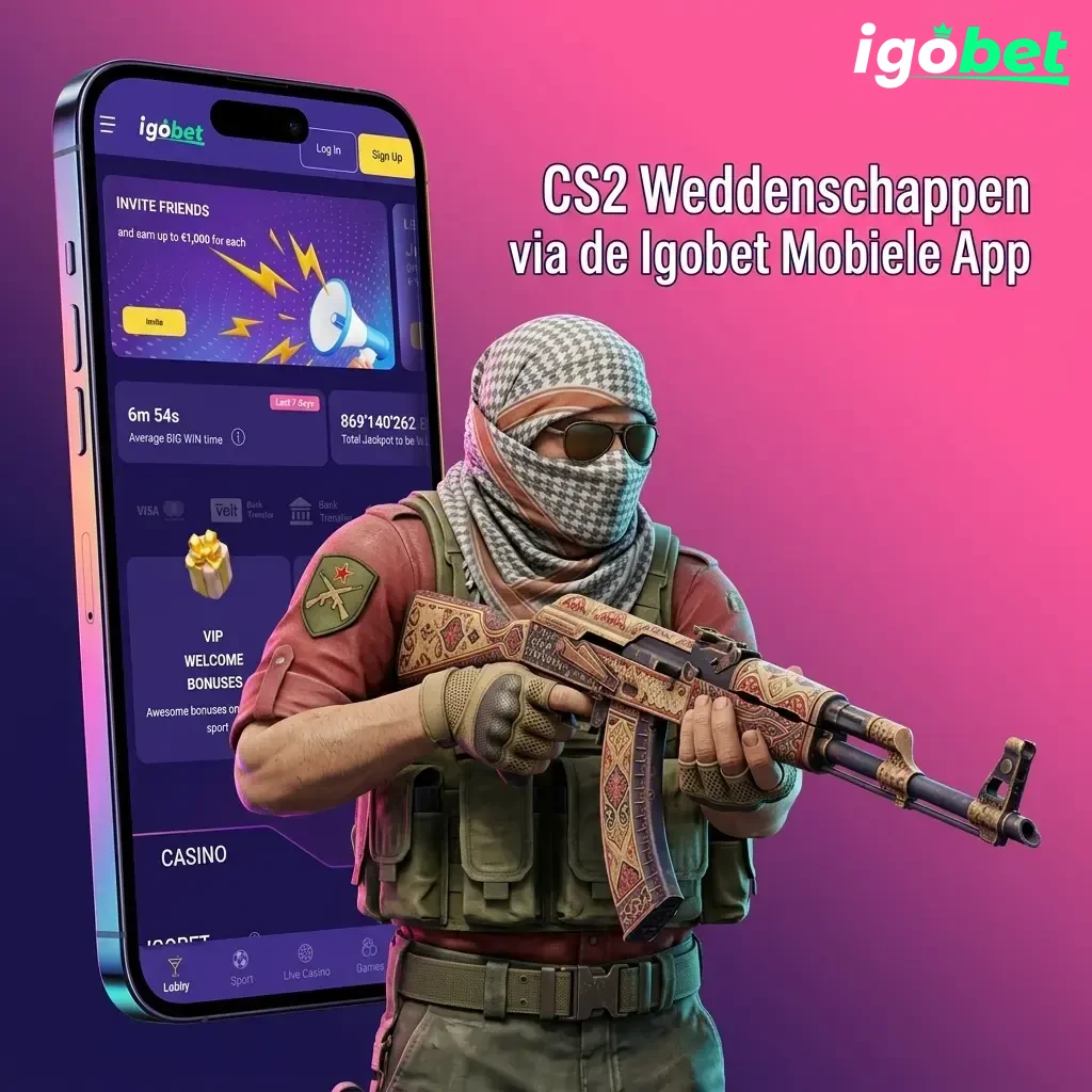 CS2 weddenschappen plaatsen via de Igobet mobiele app op Android en iOS voor esports markten